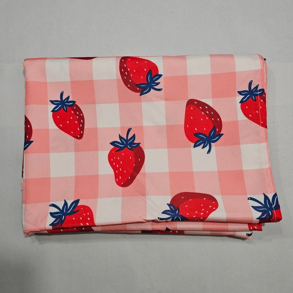 Strawberry Tablecloth 60x84 Pink Strawberry Gingham Rectangular Picnic